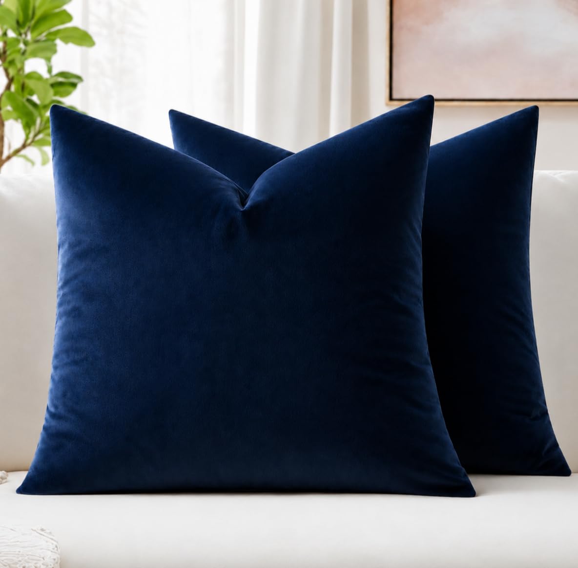 Dark Blue Velvet Throw Pillow Covers Set of 2