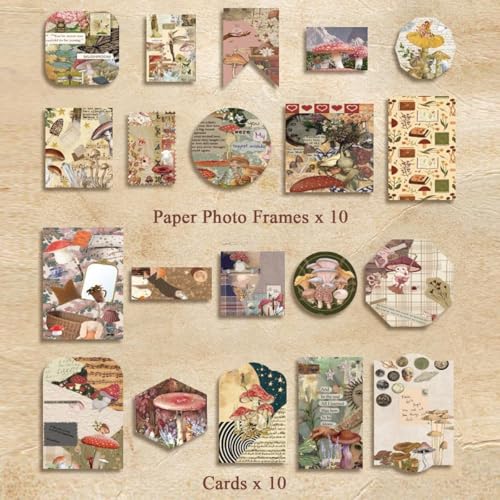 Image of MGNLR Vintage Aesthetic Paper Scrapbook Kit(346Pcs) Scrapbooking Supplies Kit With Bullet Junk Journal,Stationery,A6 Grid Notebook Journaling Gift For Girl (Mushroom Scrapbook),Multicolor