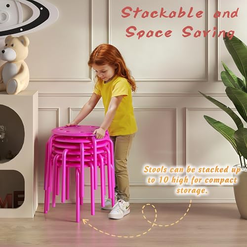 Image of VECELO 8-Piece Stacking Stools for Classroom, 12 Inch Height, Decoration Flexible Seating for Schools, Pink