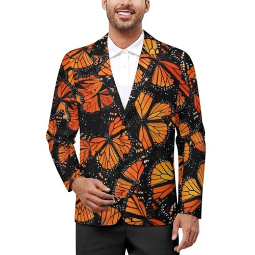 Orange Monarch Butterflies Printed Men's Suits Dress Business Formal Suit Print Jackets Coat For Wedding Party