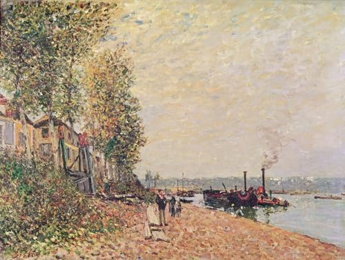 Cuadro de lienzo de Alfred Sisley Barche a vapore sul Loing para decoración de salón 60x90cm