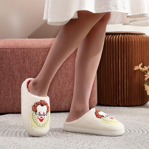 Image of Womens Mens House Slippers Retro Comfy Warm Plush Slip on Fluffy Memory Foam Home Sippers for Winter Indoor Outdoor