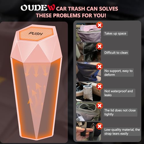 Image of Car Trash Can with Lid - 1-Pack, Interior Accessories for Vehicles, Leakproof Garbage Can with 15 Detachable Trash Bags, Multipurpose Organizers and Storage Solutions for Home and Office (Pink)
