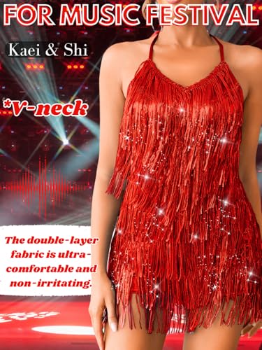Image of Kaei&Shi Sequin Fringe Romper,Sparkly Glitter Metallic Jumpsuits For Women,Backless Shorts Dress Disco Birthday Dance Outfit