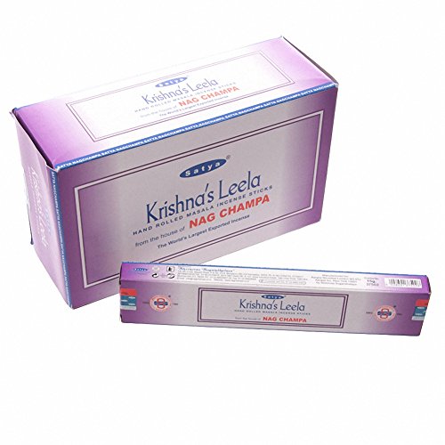 lotusandlime Satya Krishna's Leela Nag Champa-Varillas de Incienso (15 g), Multicolor, Approx Dimensions: Length 24cm Height 5cm Width 8cm