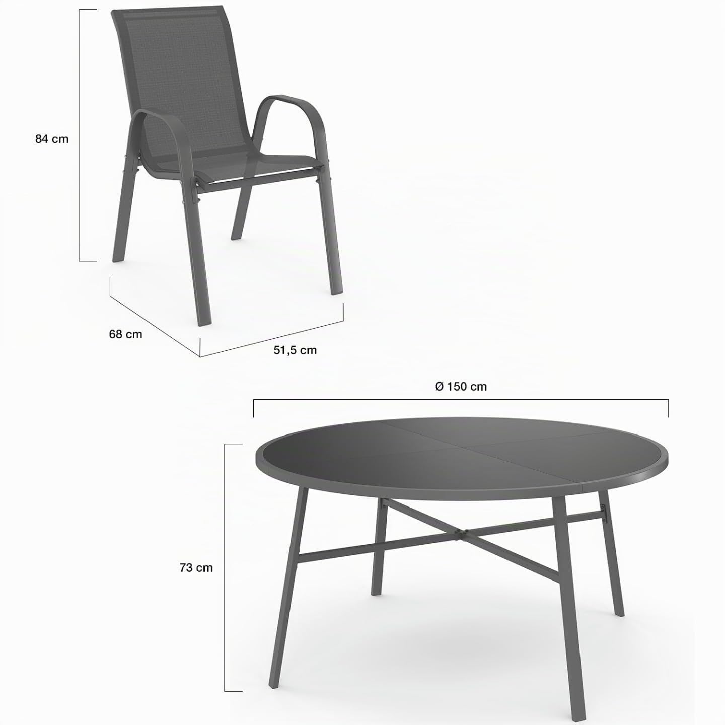 IDMarket - Salon de Jardin Madrid Table Ronde 150 cm, 8 chaises empilables