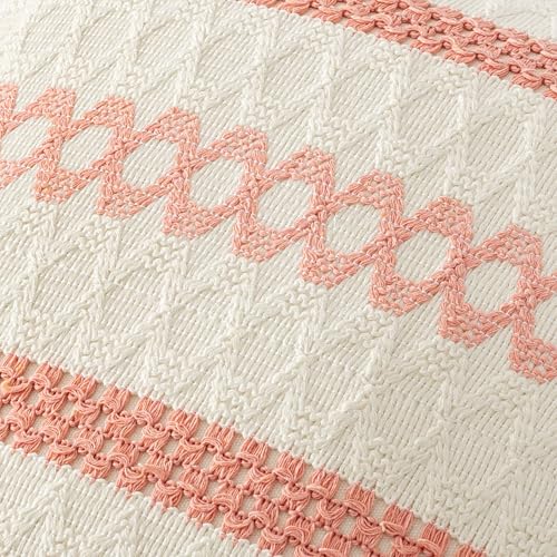 Image of MIULEE Set of 2 Coral Red Boho Decorative Pillow Covers 18x18 Inch | Farmhouse Couch Throw Pillows Modern Spring Cotton Cushion CoversMacrame Woven Home Decor for Bed Sofa Chair