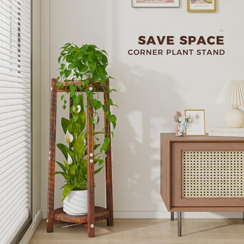 Bamworld WOOD-PST-03 Tall Plant Stand Indoor Wood Plant Shelf Corner Flower Stand 2 Tier Plant Holder thumb #1