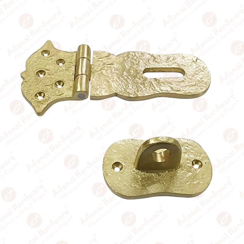 Image of Adonai Hardware inchParan inch Heavy Duty Brass Safety Locking Hasp and Staple (6 inch x 1 Pack, Satin Brass) for Vintage Pirates Treasure Chest, Trunk, Wooden Jewelry Box, Cases, Furniture and Sheds