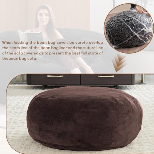 Image of 5FT,Big Bean Bag Chairs for Adults,Bean Bag with Filler Included,Memory Foam Bean Bag,Giant beanbag,Suitable for Reading Chairs in Living Room, Bedroom and Dormitory. (Brown, 5 Foot)