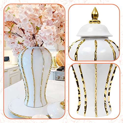 Leefasy Porcelain Ginger Jar Handicraft Ornaments Organizer Display Decorative Accessories With Lid Ceramic Flower Vase For Storage Tank Home Desk, L #TOP2