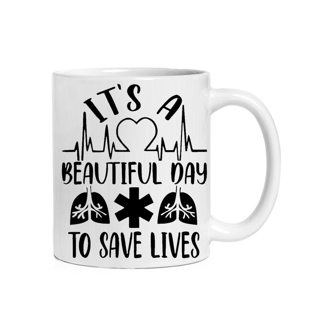 MisaaviMisaavi It's a Beautiful Day to Save Lives Motivational for Doctor Gift Heart Designed Art Birthday Christmas 11oz White Ceramic Coffee/Tea Mug.