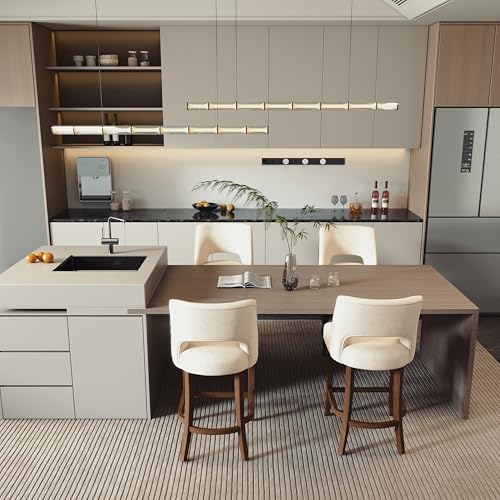 Image of VKNOW Bar Stools Set of 4, 26 inch Upholstered Counter Height Bar Stools,Modern Counter Stools with Wood Legs for Kitchen Island Dining Room Bar,Beige