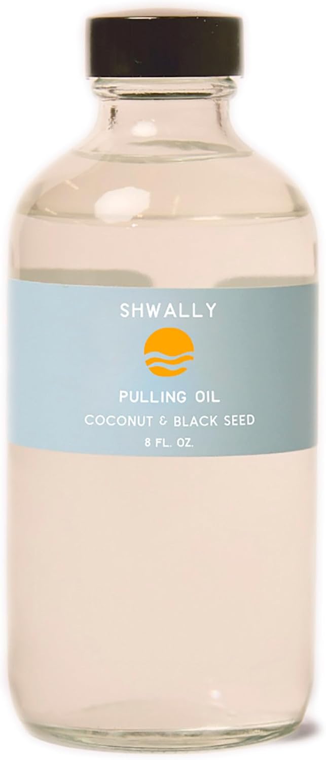 Shwally Black Seed, Coconut & Peppermint Pulling Oil - A True Natural Pulling Oil for Whiter Teeth, Fresher Breath & Happier Gums - Alcohol & Fluoride-Free, 8 Oz, Concentrated