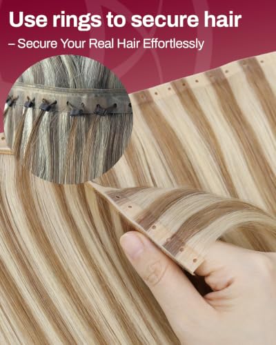 Image of Moresoo Butterfly Weft Hair Extensions Human Hair Blonde Highlight 16inch | Invisible Genius Weft, Highlights Golden Honey with Light Blonde, Add Volume, OVO PU Hole, Straight Soft Remy Hair 50g