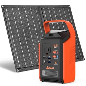 Takki 120W Peak Solar Generator Portable Power Station with Solar Panels 21W Included, 83Wh Solar Power Bank Charger AC Outlet for Camping Emergency Outdoor Tent