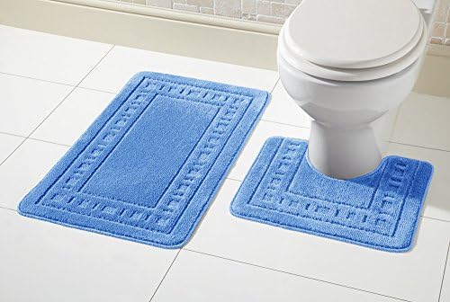 Olivia Rocco Miami 2 Piece Bath Mat & Pedestal Set, Non Slip Bathroom Set (Aqua)