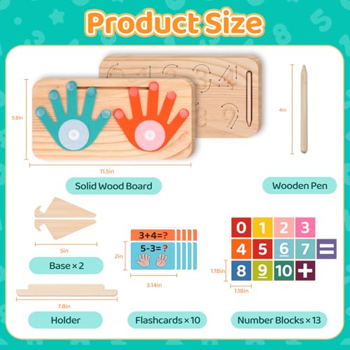 Montessori Learning Toys for Toddlers 2-4, Double-Sided Finger Counting & Number Tracing Board, Colorful Number Blocks, Solid Pine Wood Educational Math Toy for Kids Boys Girls Ages 1 3 5 Year Old - Image 7