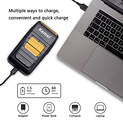 Kemei Double Foil Professional Electric Shaver For Men Electric Razors Head Shaver For Bald Men Barber Supplies Hair & Beard Trimmer Cordless Rechargeable Gifts For Men Fathers Husband Boyfriend #TOP3