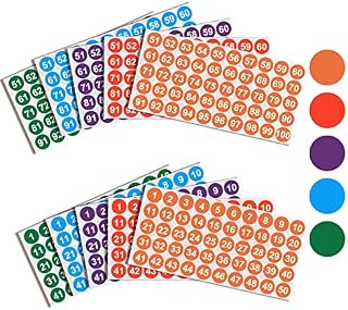 cobee Number Stickers, 1 Inch Numbered 1 to 50 and 51 to 100 Vinyl Number Stickers Self-Adhesive Small Round Number Stickers Inventory Stickers Labels Decal for School Office(10 Sheet, 5 Colors)