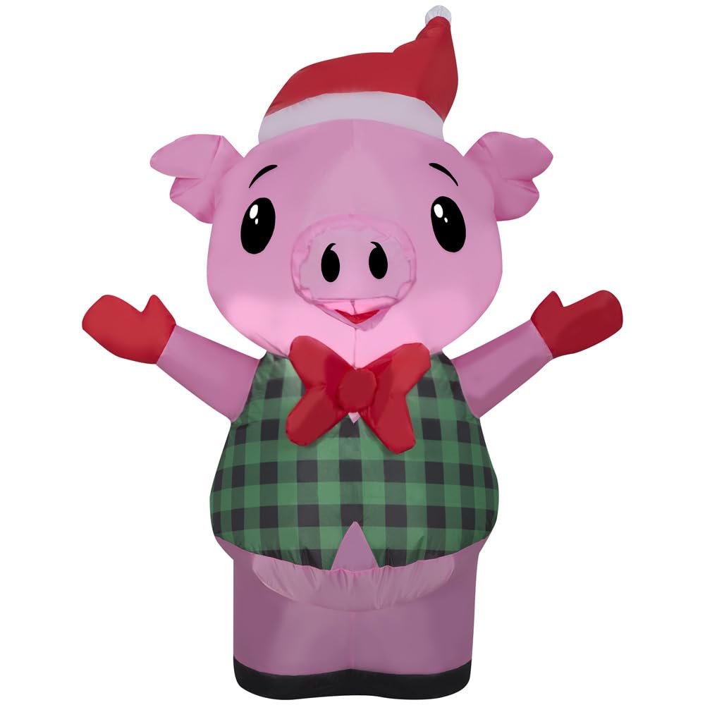 Gemmy Christmas Inflatable Pig in Vest, 3.5 ft Tall, Multi