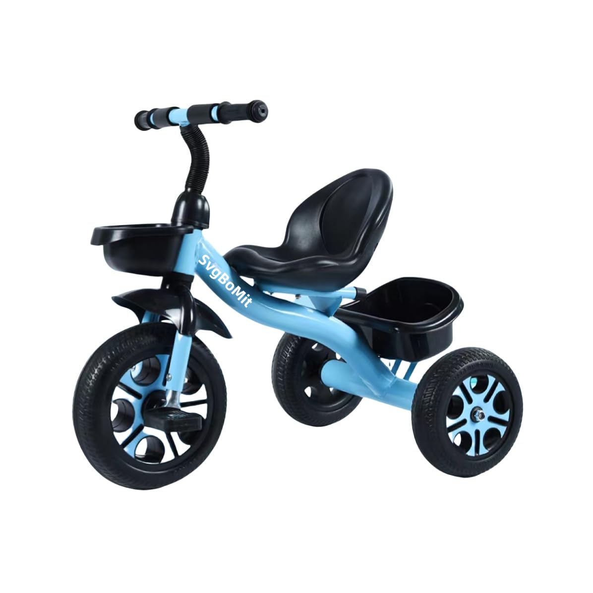 Children's Tricycle with Anti-Tip Design, Footrests, Blue and Black, Kids Gift (Blue)