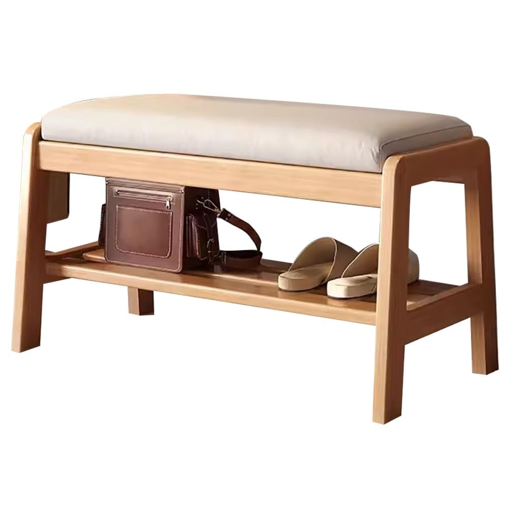 Wooden Storage Bench, Shoe Storage Bench with Cushion, Shoe Bench, Maximum Load 100kg, Shoes Rack Shoe Storage Stool, for Living Room, Bedroom, Entryway : 55/80/100CMx34CMx42CM