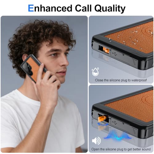 Image of ANTSHARE IP68 Waterproof Case for Samsung Galaxy S24 Ultra, Brown | Compatible with MagSafe, Built-in Screen /Lens Protector - Shockproof Full Body Protection, Back Leather for Swimming /Outdoor