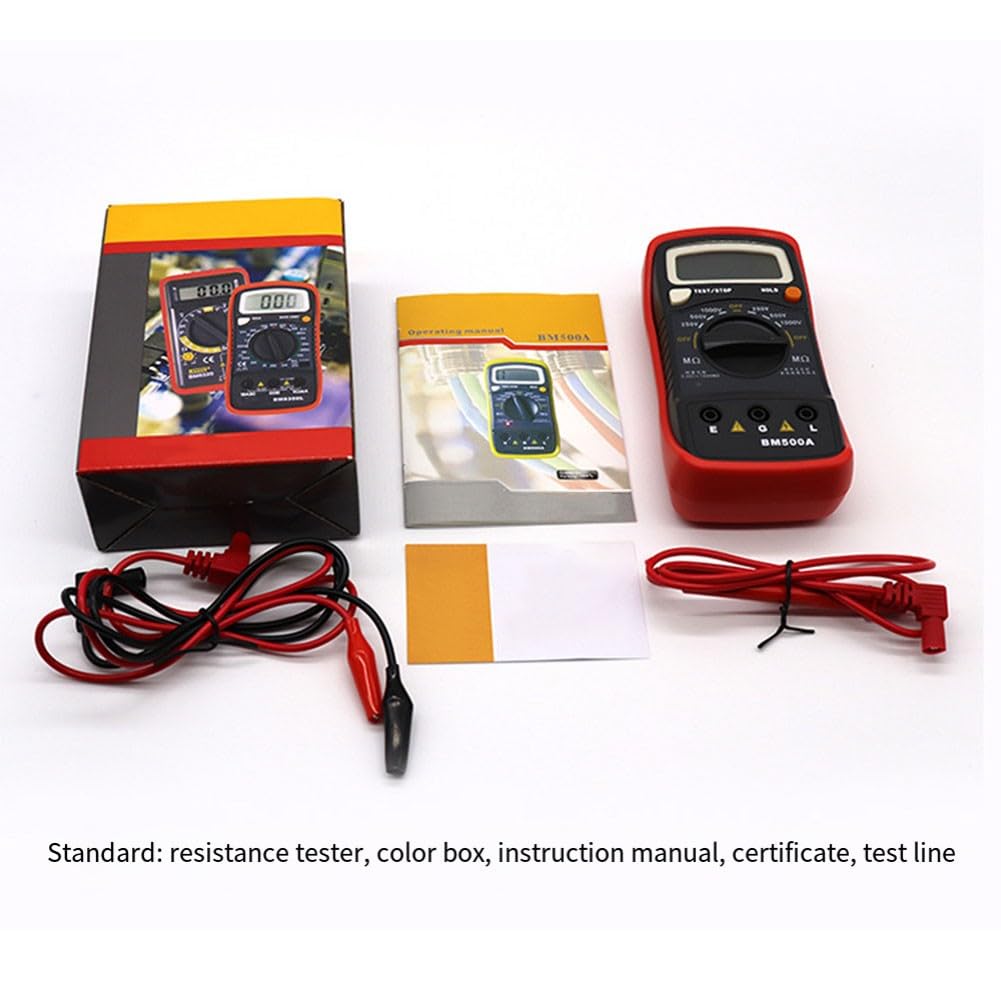 Probador digital de resistencia de aislamiento, medidor de megohm de 1000 V BM500A con refuerzo electrónico, salida de 250 V/500 V/1000 V, rango de 0 a 2000 MΩ, compacto para motores y cables