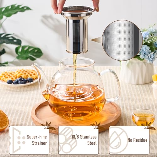 Image of PARACITY Glass Teapot Stovetop 50 OZ /1500ml, Tea pot with Removable 18 /8 Stainless Steel Infuser, Borosilicate Clear Tea Kettle, Teapot Blooming and Loose Leaf Tea Maker Tea Brewer for Camping, Travel