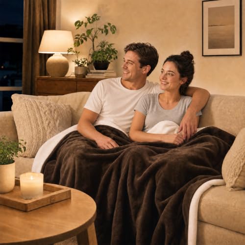 Image of LOOBANI Waterproof Blanket for Bed Intimacy King Size 85 inchx108 inch, Coffee | Double-Side Leak-proof Cozy Flannel, Reversible, Stain-Proof Cover for Rest Movie Time, Furniture Protection, Large Dogs,