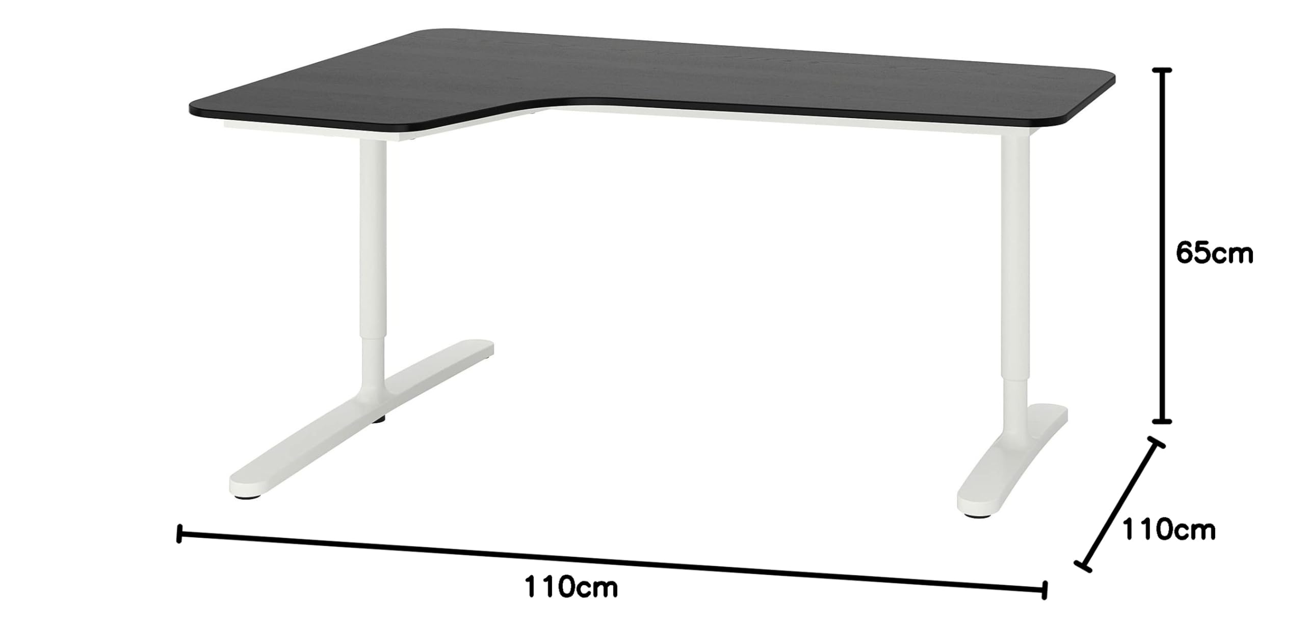 Ikea BEKANT Left Corner Desk 160 x 110 cm Black Ash Veneer White 