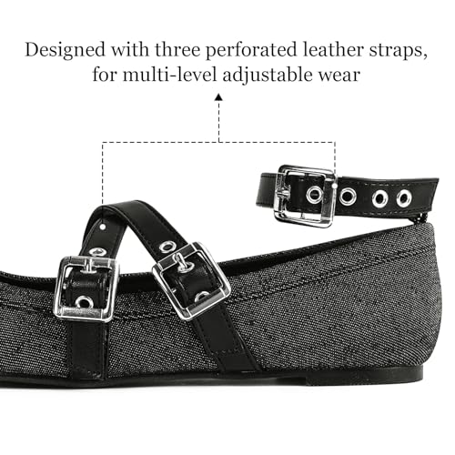 MUSSHOE Denim Mary Jane Shoes: Comfortable Dress Shoes for Women Cross Strap & Detachable Ankle Strap Design Square Toe Flats for Students Casual Shoes– Embrace Ease & Grace2