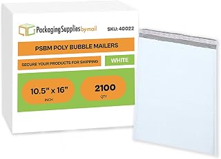 PSBM Bubble Poly Mailers, 10.5x16 Inch, 2100 Pack, Padded Shipping Envelope Mailers, White/Grey, Self Seal and Peel Strip