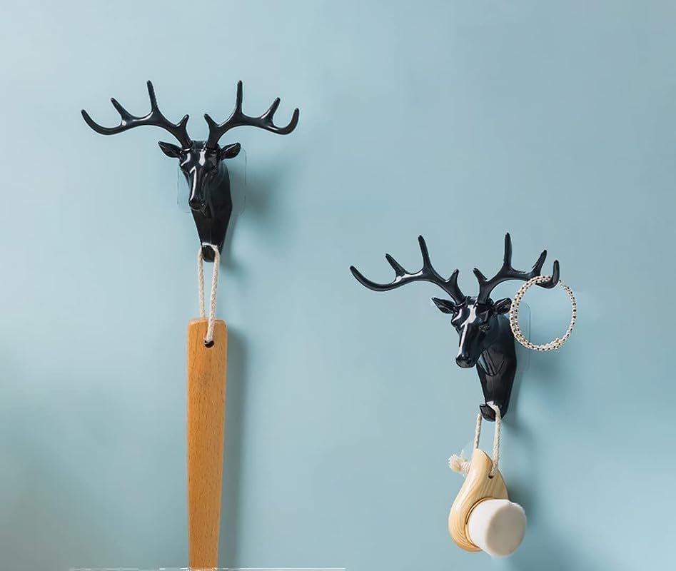 Image of Azcona Deer Key Holder, Creative Deer Head Traceless Wall Hook, 3D Plastic Wall Hanging Hook for Keys, Small Accessories, Home Organization (Pack of 1)