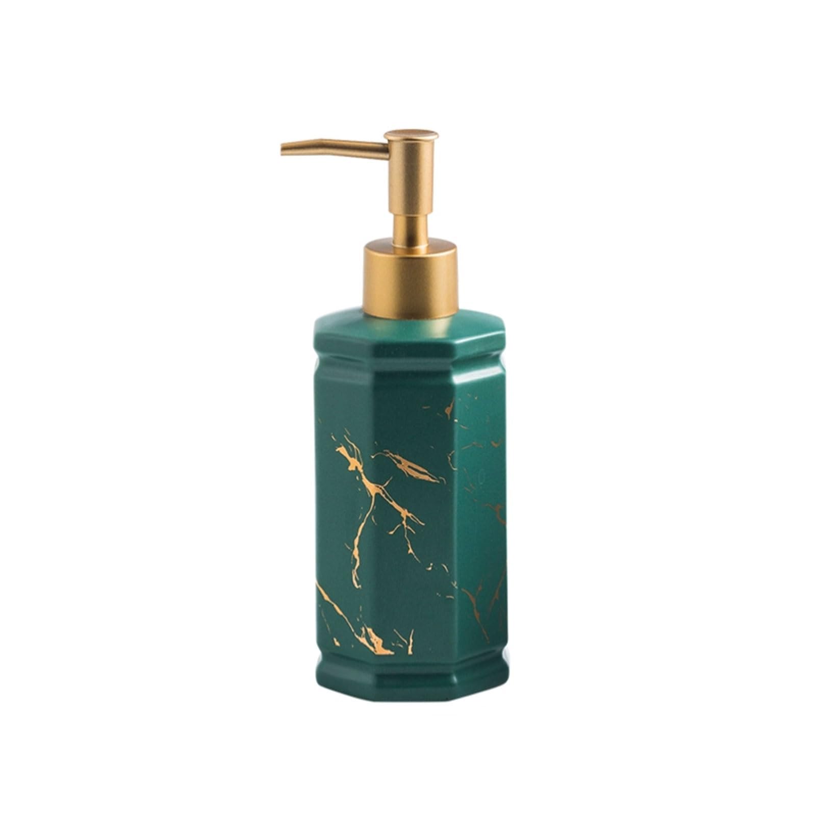 Ceramic Soap Dispenser 11.8oz Golden Marble Pattern, Retro Metal Pump, Countertop for Kitchen Sink(Gr�n)
