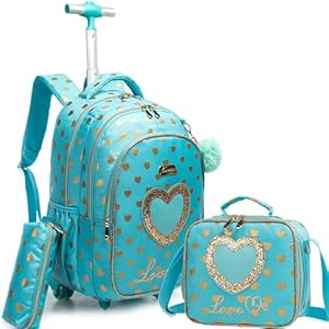HTgroce Schulranzen Mädchen Schultasche mit Rollen Rucksack Trolley Rucksack mit Rollen Schulranzen mit Rollen für Mädchen Trolley Kinder Mädchen Rucksäcke Kinder Schultasche-Set.
