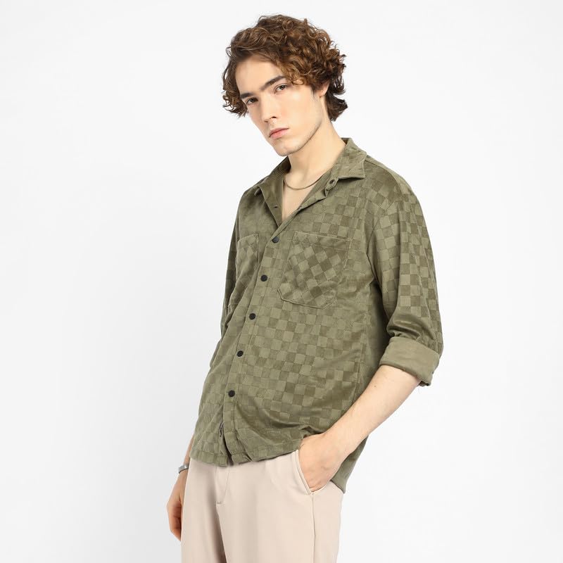 Image of CAHOOT Men's Shacket for Casual Wear | Spread Collar | Long Sleeve | Button Closure | Overshirt /Shacket Crafted with Comfort Fit for Everyday Wear