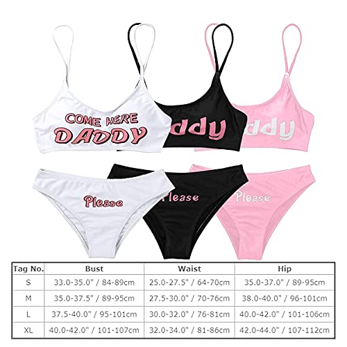 Women's 2Pcs Come Here Daddy Please Printed Bikini Swimsuit Bathing Suit Padded Bra Top Panty Set Strappy Lingerie Set Sleepwear Pink Large #TOP6