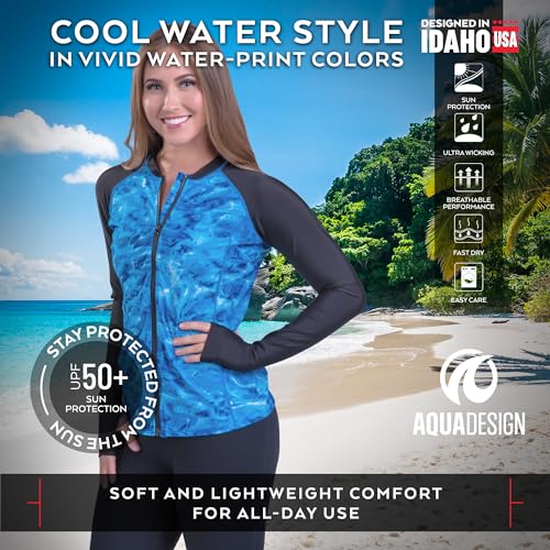 Women’s Full Zip Long Sleeve Rash Guard: Front Zipper Swim Shirt3