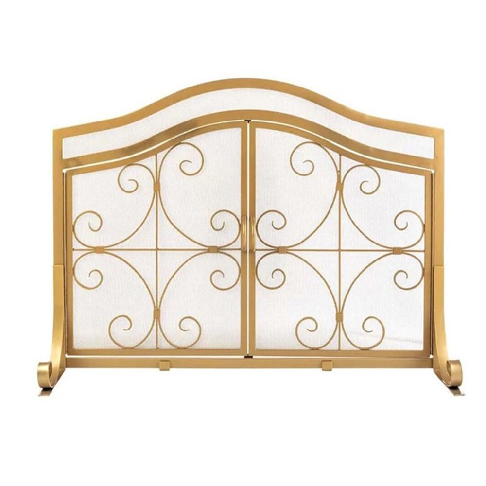 fireplace cover Double Door Designed Golden Fireplace Screen & Fireproof Cover Hollow out Carved Guardrail Living Room