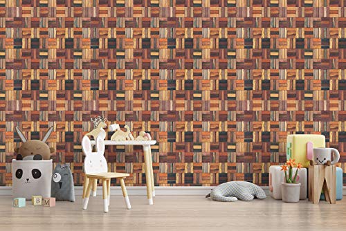 Image of DWELLSINDIA Checkered Wood Self Adhesive Wallpaper Waterproof, Scratch Resistant, Laminated 41cm x 244cm