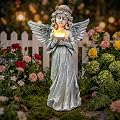 Ovewios Angel Garden Statue Outdoor Decor, Angel Garden Figurine Hold Bird's Nest with Solar Lights Waterproof Resin Yard Art Decoration Lawn Ornament Sculpture for Outside Patio Yard Gift