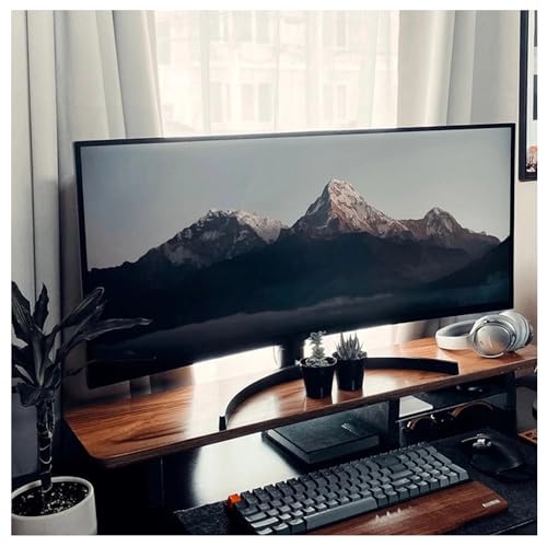 Image of Deskvue 36 inch Single Monitor Desk Shelf | with ONE SMALL Aluminum Under-Shelf | Medium Monitor Riser | Office Desk Storage | Grovemade Inspired | DARK WALNUT