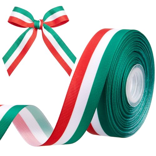 Gulfmew Grün Weiß Rot Band Italienisch Flagge Nationalband Medaille Schleifenband Gestreift Geschenkband Dekoband Stoffband für WM EM Nationalfeiertage (Italien 2 5 cm x 22 8 m Ripsband)