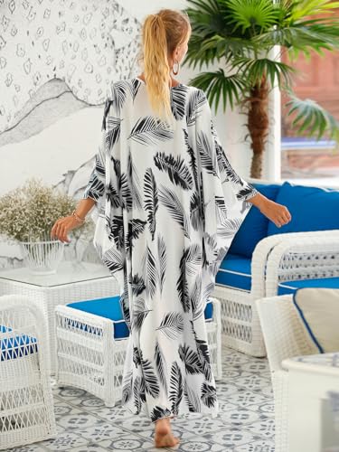 Image of IMAGEKOPE Women's Plus Size Animal Print V-Neck Batwing Kaftan Beach Dress Bathing Suit Cover-Up Loungewear