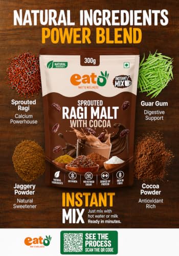 Image of Eat5 Chocolate Ragi Malt Health Drink | Sprouted Millet with Cocoa | High Calcium & Iron | No Added Refined Sugar | Healthy Drink for Kids & Adults (300 g) (Chocolate)