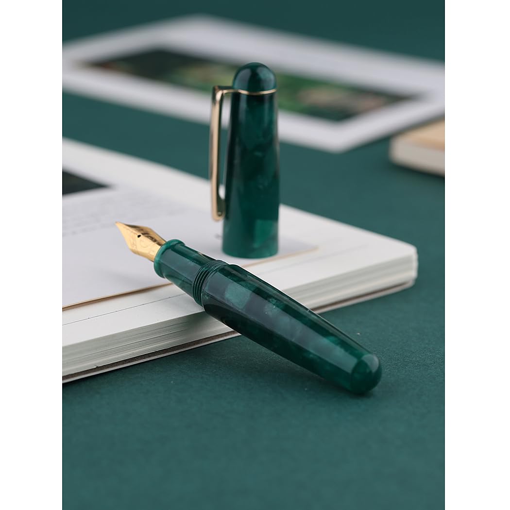 SIPLIV Majohn Q2 Mini Resin Fountain Pen Pocket-Size Travel Pen Iridium Fine Nib Fountain Pen with 3 Pen Nibs, Short Size Eyedropper and 20 Black Ink Cartridges - Green - Image 3