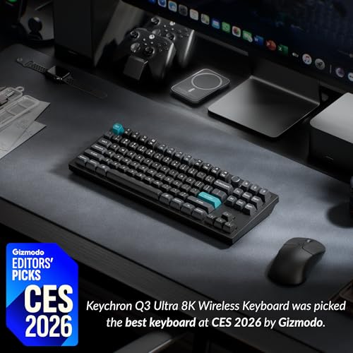 Image of Keychron Q3 Ultra Wireless Mechanical Keyboard 8KHz Polling Rate, TKL 2.4G /Bluetooth 5.3 /Wired Up to 660 Hours Long Battery Life, Hot-Swappable Aluminum RGB Gaming ZMK for Mac /Windows /Linux-Black
