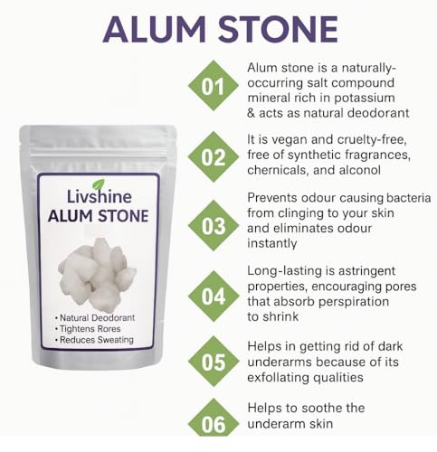 Image of Livshine Organic Phitkari Alum Stone for Face | Fitkari Stone for Skin Tightening, Water Purification, Shaving & Teeth Care | Premium White Crystals Fitkiri Alum | Gentle & Effective (870 Gram, Stone)